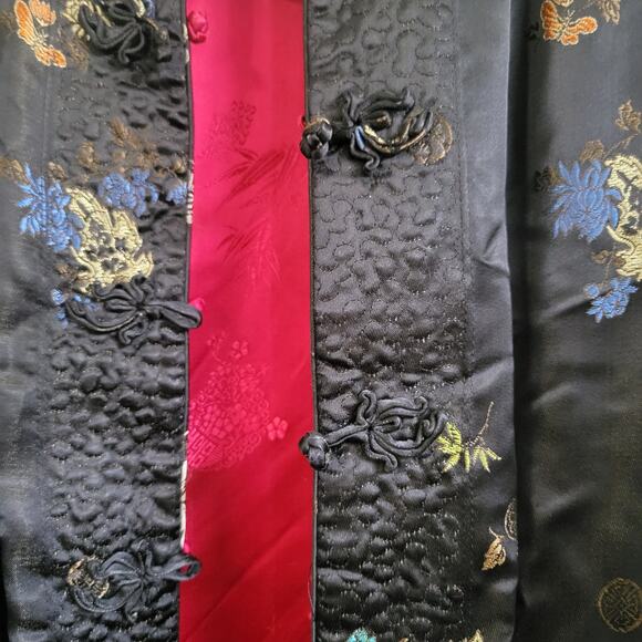 Vtg 1949 Reversible Chinese Silk Jacket Red Black Tang Floral Embroidered M - Picture 11 of 14